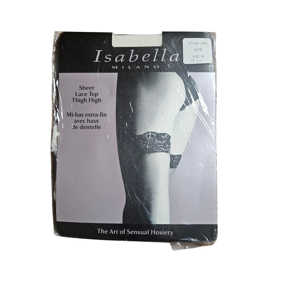 Vintage Isabella Sheer Lace Top Thigh High Stockings 3X White 1572 USA Made NWT